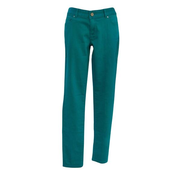 Cache Kelly Green Fleur De Lis Stud Embellished Slim Denim Jean Pant New $98 NWT - Picture 1 of 7